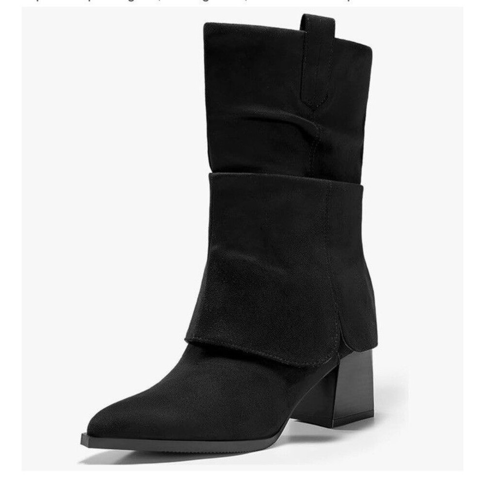 Coutgo Womens Fold Over Mid Calf BootsSlouchy Poi Black Size 6 NWB